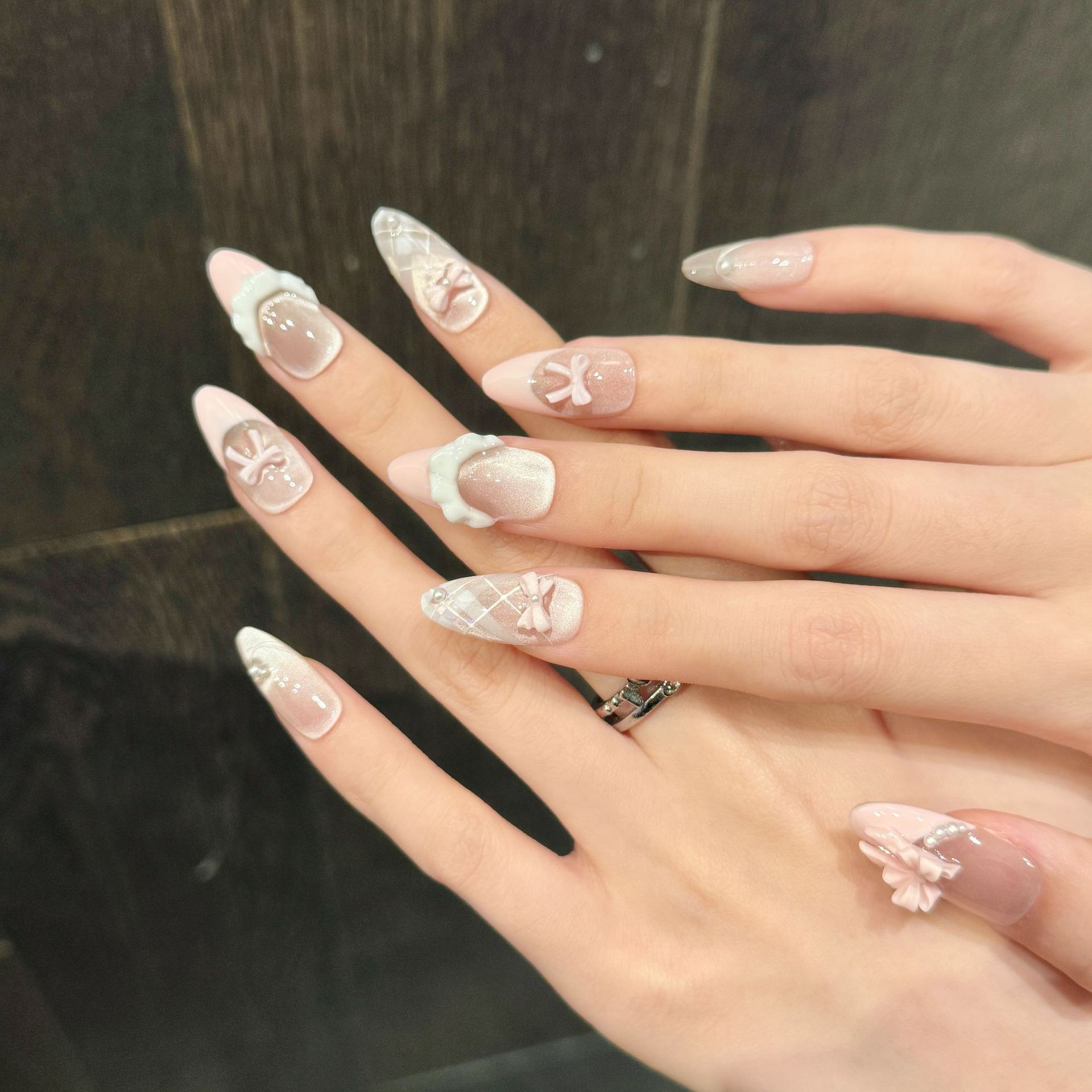 10 قطعة الصحافة اليدوية على ال - مراجعة Nail Art Pink Cat Eye وسعره